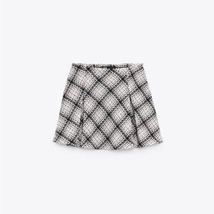 Zara Box Pleat Mini Skirt - white and black tweed